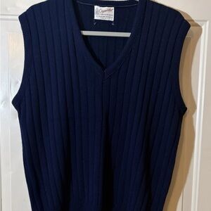 Vintage Clipper Mist Men’s Sweater Vest Size Large Cable Knit Navy Pullover USA